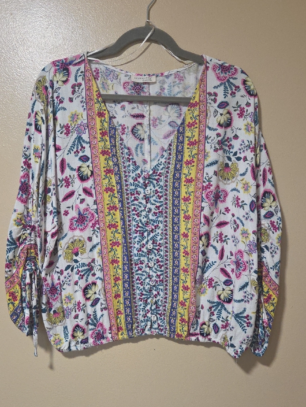 lovestitch White Floral V-Neck Tunic with Yellow Trim